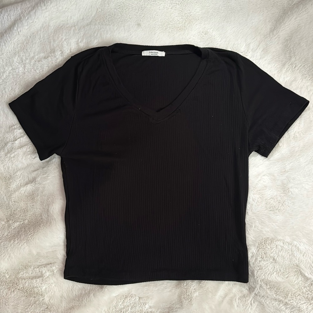 Black Rib-Knit short sleeve top